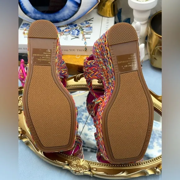 🆕 GIANNI BINI 🧿 NWOB Santi Woven Beaded Wedge Sandals, Rainbow Multi Sz US 6.5
