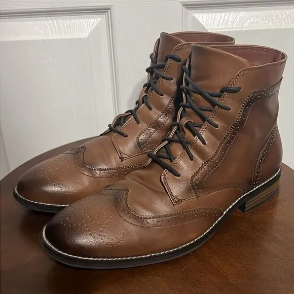 🔥🔥 H&amp;M Brown Chukka Wingtip Lace Up Boots - Men Sz 11.5 - PERFECT Condition