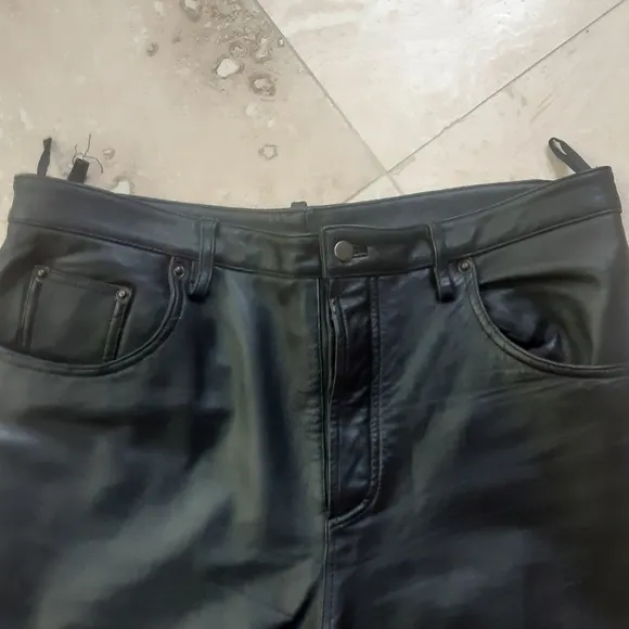 100% Calfskin Leather Button Fly 5-Pocket Pants By Bagazio, EUC