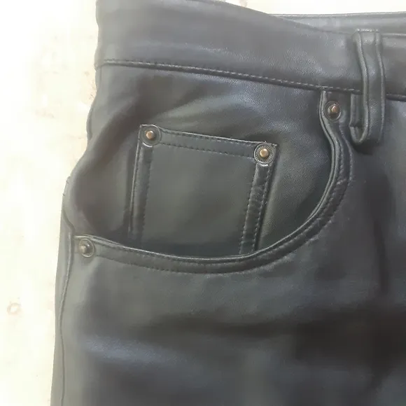 100% Calfskin Leather Button Fly 5-Pocket Pants By Bagazio, EUC