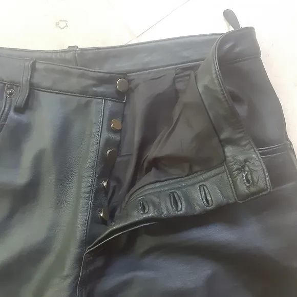 100% Calfskin Leather Button Fly 5-Pocket Pants By Bagazio, EUC