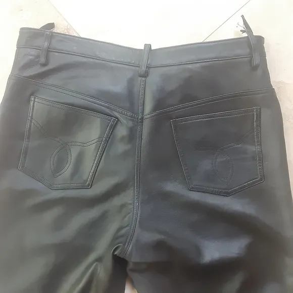 100% Calfskin Leather Button Fly 5-Pocket Pants By Bagazio, EUC