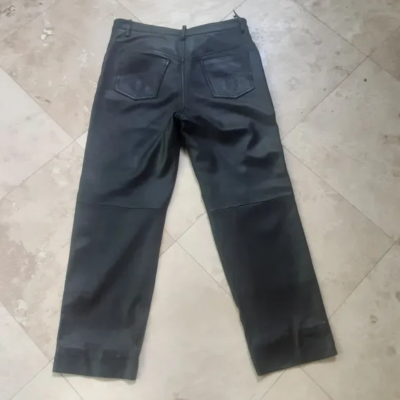 100% Calfskin Leather Button Fly 5-Pocket Pants By Bagazio, EUC