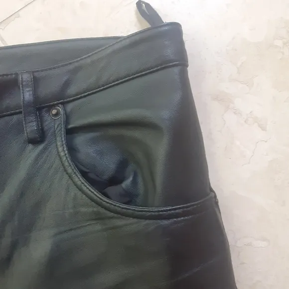 100% Calfskin Leather Button Fly 5-Pocket Pants By Bagazio, EUC