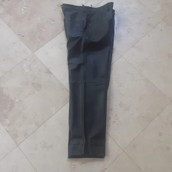 100% Calfskin Leather Button Fly 5-Pocket Pants By Bagazio, EUC
