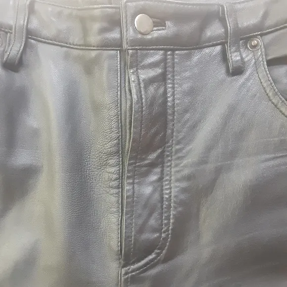 100% Calfskin Leather Button Fly 5-Pocket Pants By Bagazio, EUC