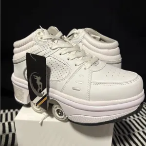 2-in-1 Roller Skates Shoes W/Retractable 4 Wheels &amp; Pop-Out Deformation Sneakers