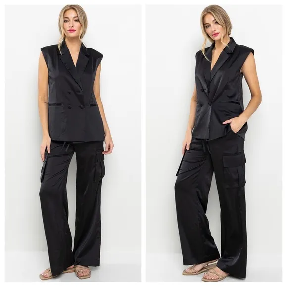 33 Most Fabulous Satin Vest Jacket and Cargo Pants Set