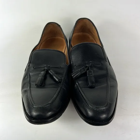 3DM black leather tassel slip on classic office loafers us mens size 10