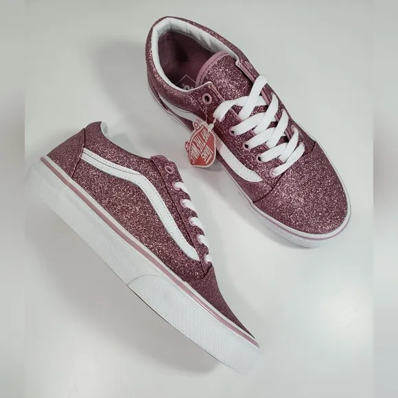 6Y Vans Old Skool Skateboard Sneaker Sparkle Gliter Pink Junior Teen Kids Shoes