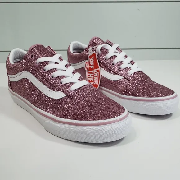 6Y Vans Old Skool Skateboard Sneaker Sparkle Gliter Pink Junior Teen Kids Shoes