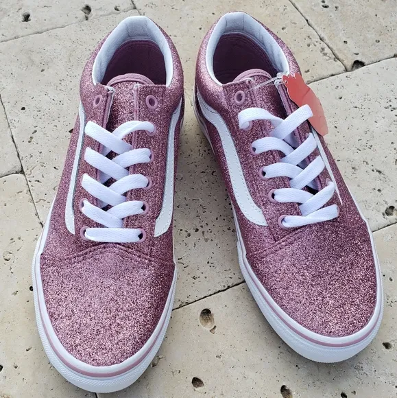 6Y Vans Old Skool Skateboard Sneaker Sparkle Gliter Pink Junior Teen Kids Shoes