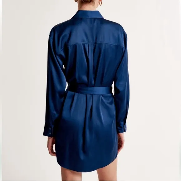Abercrombie &amp; Fitch Satin Belted Button Up Long Sleeve‎ Shirt Mini Dress NWT LT