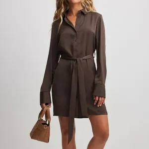 Abercrombie &amp; Fitch Satin Belted Button Up Long Sleeve‎ Shirt Mini Dress NWT LT