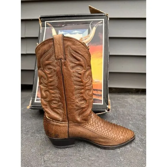 Abilene Python Snakeskin Leather Men's 10 D Cowboy Western Boots Brown Unique