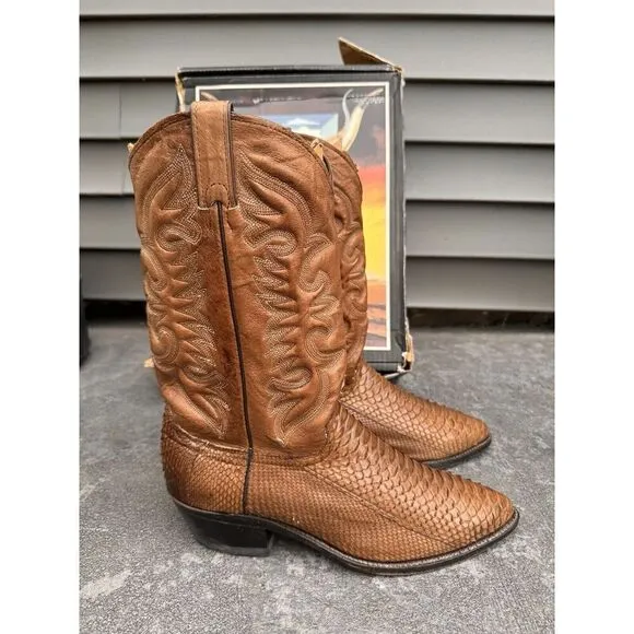 Abilene Python Snakeskin Leather Men's 10 D Cowboy Western Boots Brown Unique