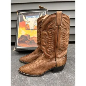 Abilene Python Snakeskin Leather Men's 10 D Cowboy Western Boots Brown Unique