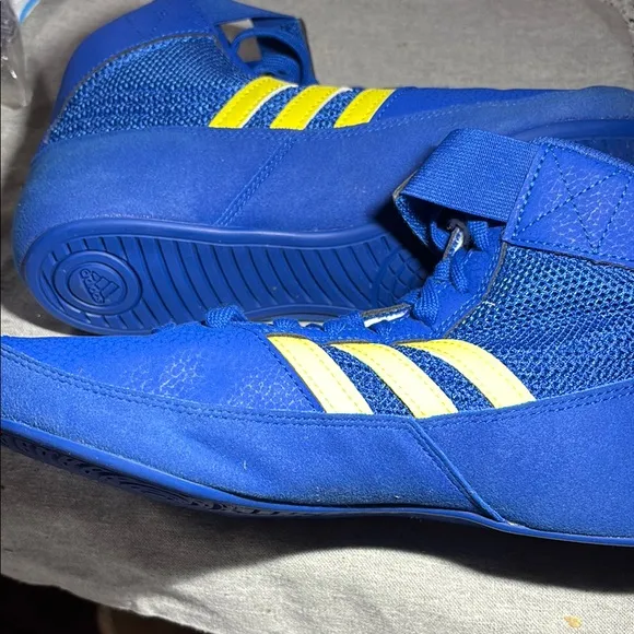 Adidas Blue and Yellow High-Top Athletic Shoes