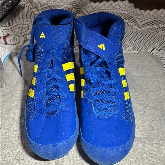 Adidas Blue and Yellow High-Top Athletic Shoes
