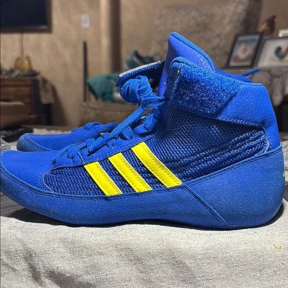 Adidas Blue and Yellow High-Top Athletic Shoes