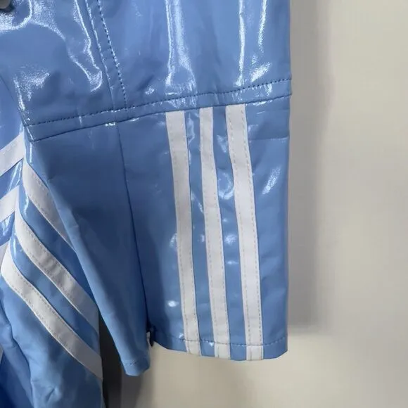 Adidas Ivy Park Womens Light Blue White Stripe Mini Latex Dress 2X 1/2 Zip NWT