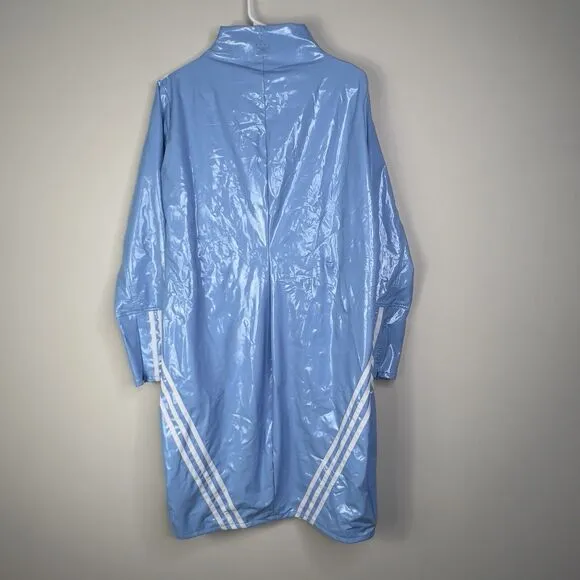 Adidas Ivy Park Womens Light Blue White Stripe Mini Latex Dress 2X 1/2 Zip NWT