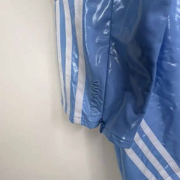 Adidas Ivy Park Womens Light Blue White Stripe Mini Latex Dress 2X 1/2 Zip NWT