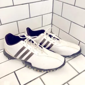 Adidas Men's Size 10.5  Golf Shoes White with Classic Black Stripes