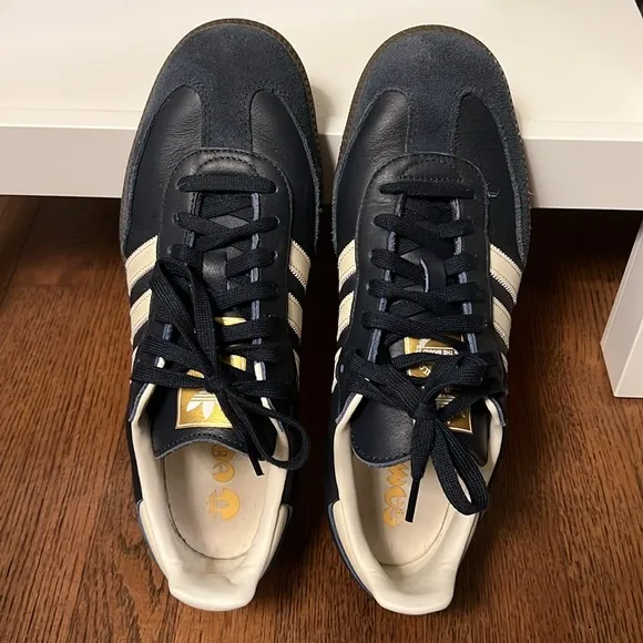 Adidas Navy Blue and White Samba Leather Sneakers