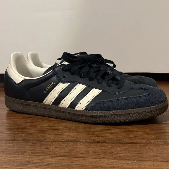 Adidas Navy Blue and White Samba Leather Sneakers