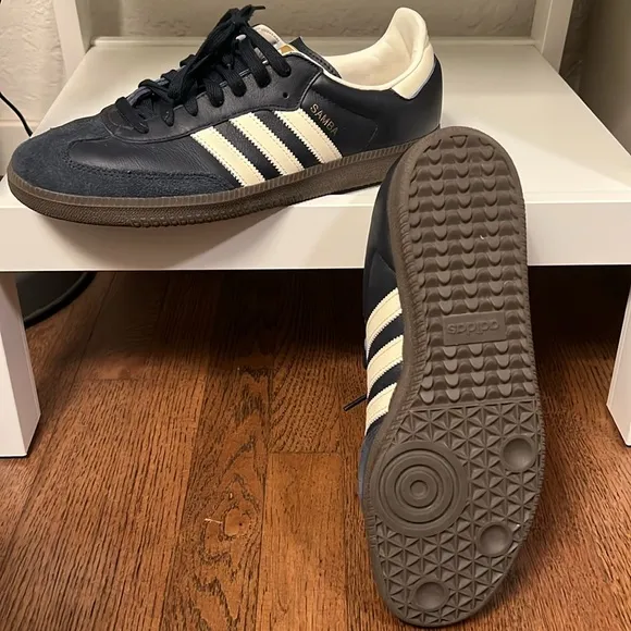 Adidas Navy Blue and White Samba Leather Sneakers