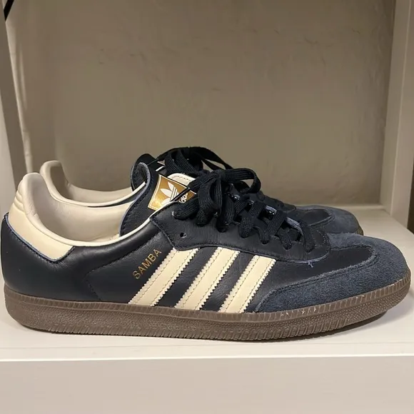 Adidas Navy Blue and White Samba Leather Sneakers