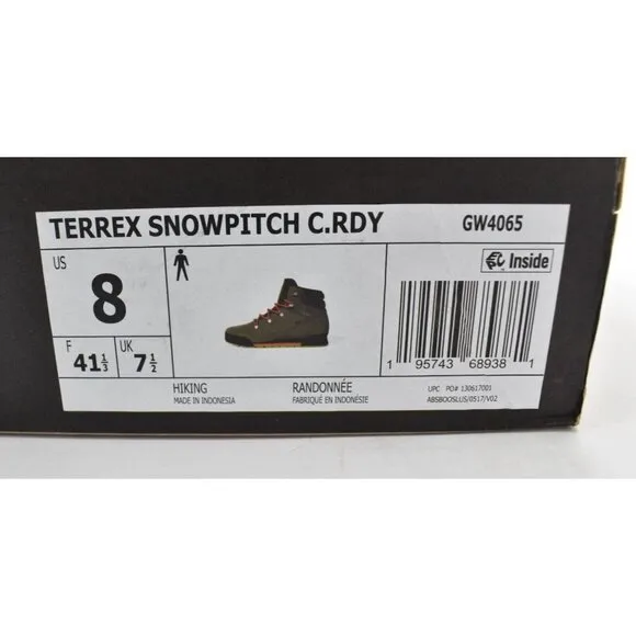 Adidas Outdoor Men Size 8 Terrex Snowpitch COLD.RDY Insulated Green Hiking Boots