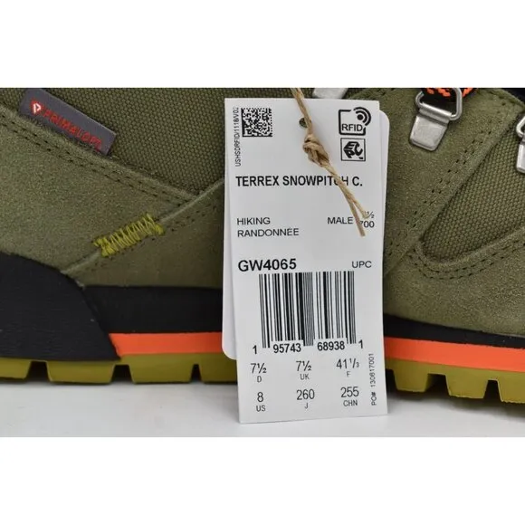 Adidas Outdoor Men Size 8 Terrex Snowpitch COLD.RDY Insulated Green Hiking Boots