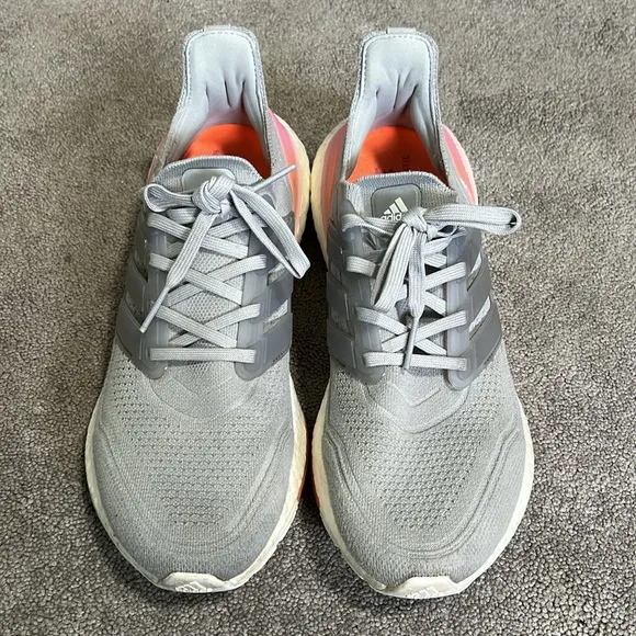 Adidas Ultraboost 21 Running Shoes Sneakers Grey Screaming Orange size 9.5