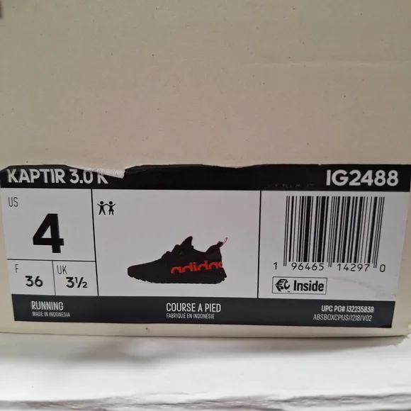 Adidas Unisex Kaptir 3.0 Black Lace-Up Running Shoes  Size 4 Youth IG2488 NEW