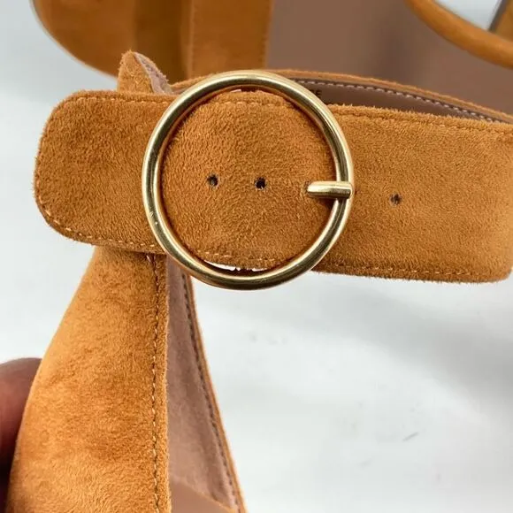 Aerosoles Lawrence Tan Faux Suede Women’s Buckle Block Heeled Sandal Size 9.5