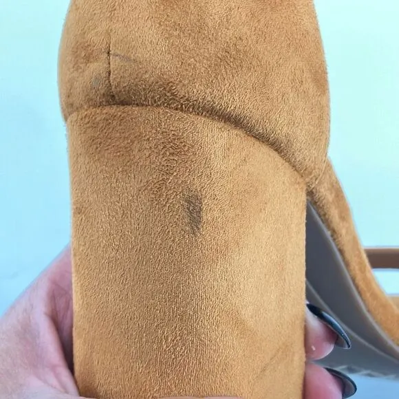 Aerosoles Lawrence Tan Faux Suede Women’s Buckle Block Heeled Sandal Size 9.5
