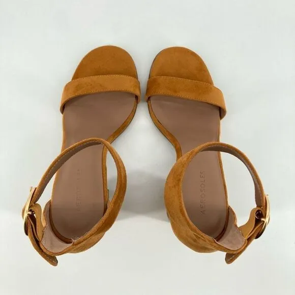 Aerosoles Lawrence Tan Faux Suede Women’s Buckle Block Heeled Sandal Size 9.5