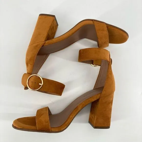 Aerosoles Lawrence Tan Faux Suede Women’s Buckle Block Heeled Sandal Size 9.5