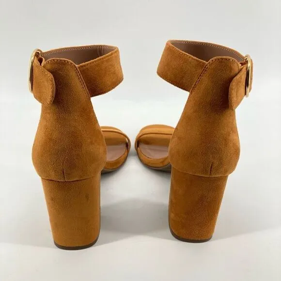 Aerosoles Lawrence Tan Faux Suede Women’s Buckle Block Heeled Sandal Size 9.5