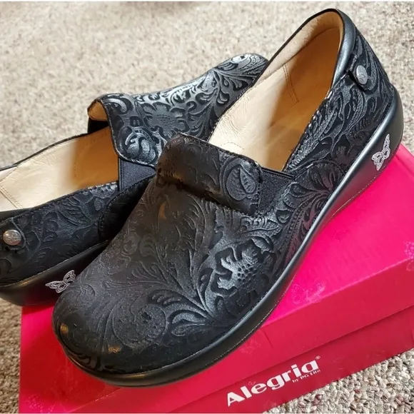 Alegria Black Embossed Leather Shoes