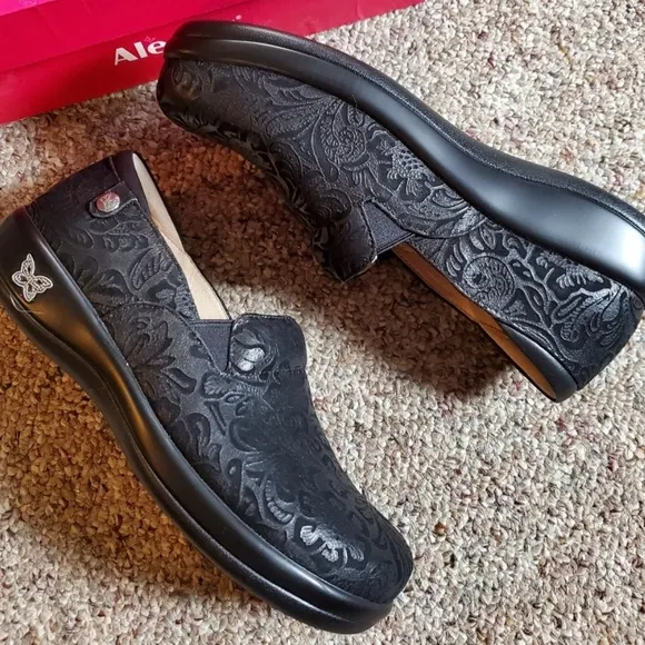 Alegria Black Embossed Leather Shoes