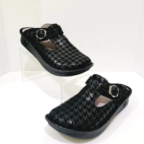 Alegria Classic Houndstooth Maxi Clogs Womens Size 38 8-8.5 Black ALG-772 Shoes
