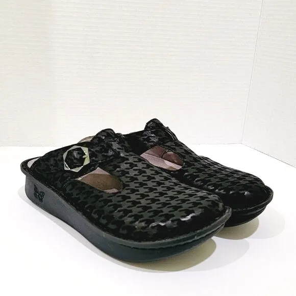 Alegria Classic Houndstooth Maxi Clogs Womens Size 38 8-8.5 Black ALG-772 Shoes