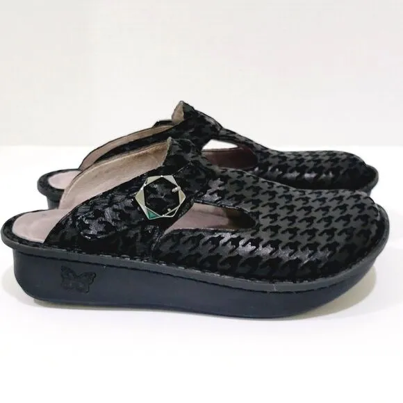 Alegria Classic Houndstooth Maxi Clogs Womens Size 38 8-8.5 Black ALG-772 Shoes
