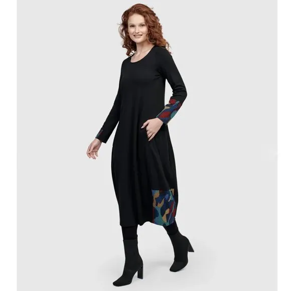 Alembika Riley Crew Cocoon Midi Dress Size 0 US 4-6 Ocean Long Sleeve Po…