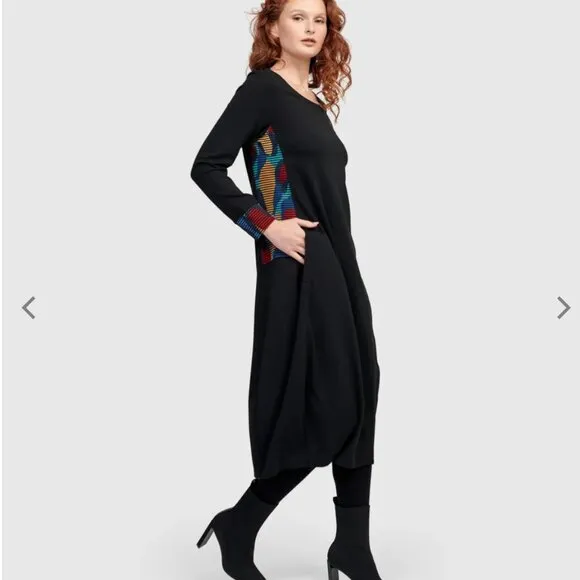 Alembika Riley Crew Cocoon Midi Dress Size 0 US 4-6 Ocean Long Sleeve Po…