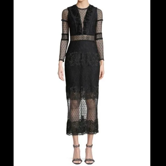Alexis Elize Long-Sleeve Lace Midi Dress