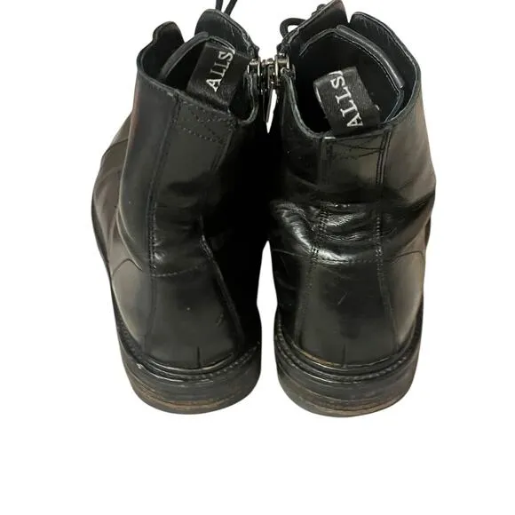 AllSaints Piero Combat Ankle Boots •Men 46 / US 13• Black Leather Portugal $450